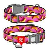 Нашийник Waudog Nylon з QR паспортом для собак нейлоновий, малюнок "Банани на рожевому",  XL, ширина 25 мм, довжина 37-58 см