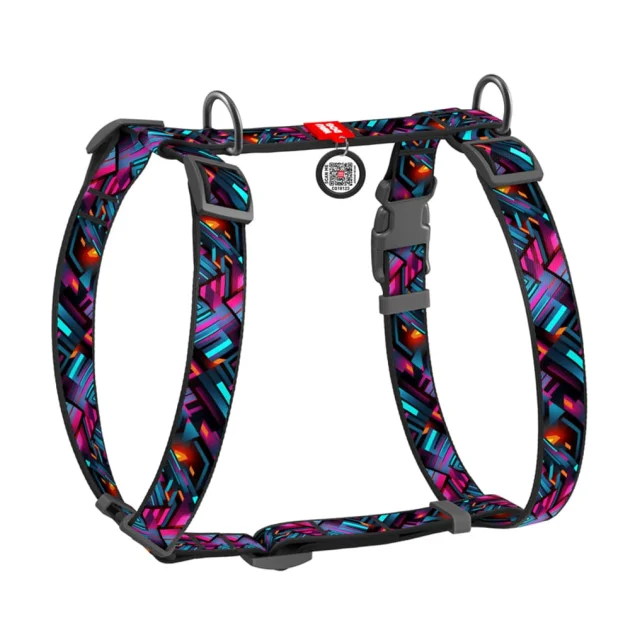 Шлея анатомічна H-подібна Waudog Nylon для собак з QR-паспортом, малюнок "Нескінченні світи",  S, Ш 15 мм, A 30-40, B 30-50