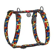 Шлея анатомическая H-образная Waudog Nylon для собак с QR-паспортом, рисунок "Блоки",  L, Ш 25 мм, А 50-90 см, В 60-100 см
