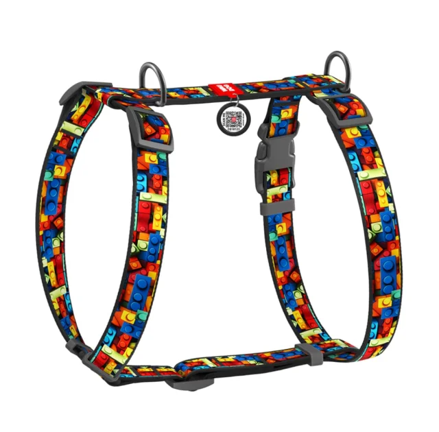 Шлея анатомическая H-образная Waudog Nylon для собак с QR-паспортом, рисунок "Блоки",  L, Ш 25 мм, А 50-90 см, В 60-100 см