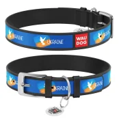 Нашийник шкіряний Waudog Design з QR паспортом для собак, малюнок "Прапор", XL, 35 мм/46-59 см, чорний