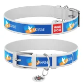 Нашийник шкіряний Waudog Design з QR паспортом для собак, малюнок "Прапор", XS, 12 мм/20-28 см, білий