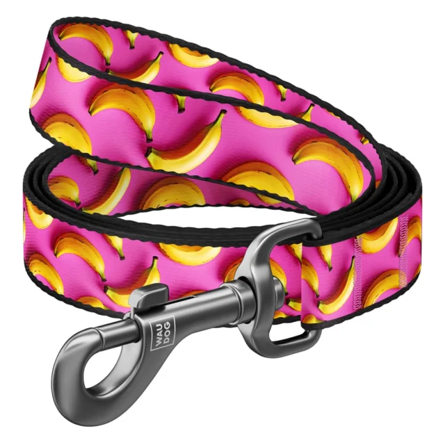 Повідець Waudog Nylon для собак, малюнок "Банани на рожевому", нейлоновий, S, ширина: 15 мм, довжина: 122 см