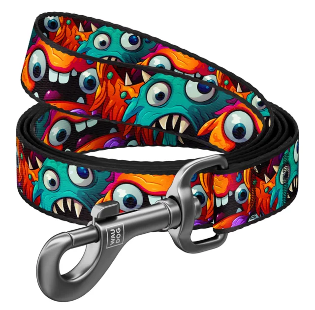 Поводок Waudog Nylon для собак, рисунок "Зубастые монстры", нейлоновый, L-XXL, ширина: 25 мм, длина: 122 см