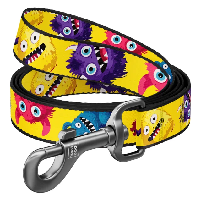Поводок Waudog Nylon для собак, рисунок "Мохнатые монстры", нейлоновый, L-XXL, ширина: 25 мм, длина: 122 см