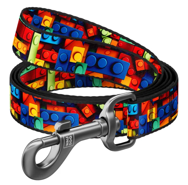 Повідець Waudog Nylon для собак, малюнок "Блоки", нейлоновий, L-XXL, ширина: 25 мм, довжина: 122 см