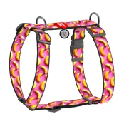 Шлея анатомическая H-образная Waudog Nylon для собак с QR-паспортом, рисунок "Бананы на розовом",  XL, Ш 35 мм, А 55-95 см, В 70-110 см