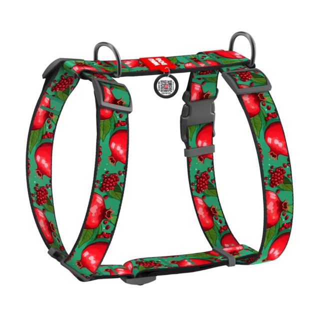 Шлея анатомічна H-подібна Waudog Nylon для собак з QR-паспортом, малюнок "Гранати",  XL, Ш 35 мм, А 55-95 см, В 70-110 см