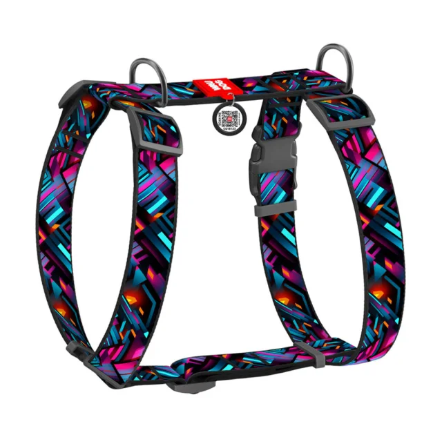Шлея анатомическая H-образная Waudog Nylon для собак с QR-паспортом, рисунок "Бесконечные миры",  XL, Ш 35 мм, А 55-95 см, В 70-110 см