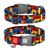 Нашийник Waudog Nylon з QR паспортом для собак, малюнок "Блоки",  нейлоновий, XXL, ширина 35 мм, довжина 46-70 см