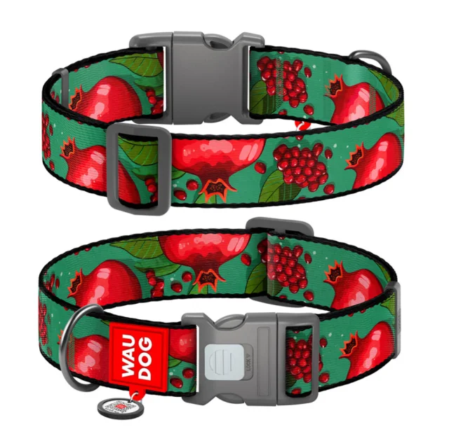 Нашийник Waudog Nylon з QR паспортом для собак, малюнок "Гранати",  нейлоновий, XXL, ширина 35 мм, довжина 46-70 см