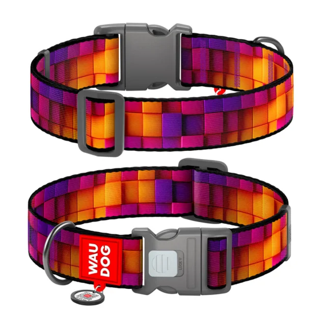 Нашийник Waudog Nylon з QR паспортом для собак, малюнок "Куби 3Д",  нейлоновий, XXL, ширина 35 мм, довжина 46-70 см