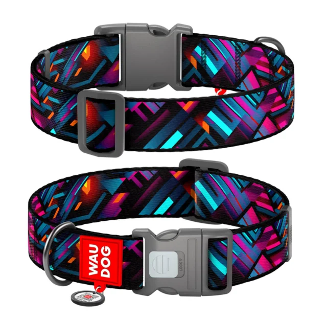 Нашийник Waudog Nylon з QR паспортом для собак, малюнок "Нескінченні світи",  нейлоновий, XXL, ширина 35 мм, довжина 46-70 см