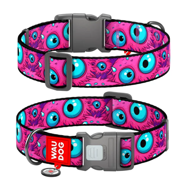 Нашийник Waudog Nylon з QR паспортом для собак, малюнок "Око монстра",  нейлоновий, XXL, ширина 35 мм, довжина 46-70 см