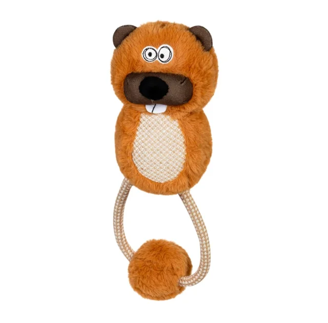 Іграшка GiGwi Eco Friendz Бобер з пищалкою та мотузкою для собак, перероблений текстиль, М, 30 см