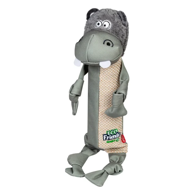 Іграшка GiGwi Eco Friendz Бегемот із пластиковою пляшкою та пищалкою для собак, перероблений текстиль, ПЕТ, L, 39 см