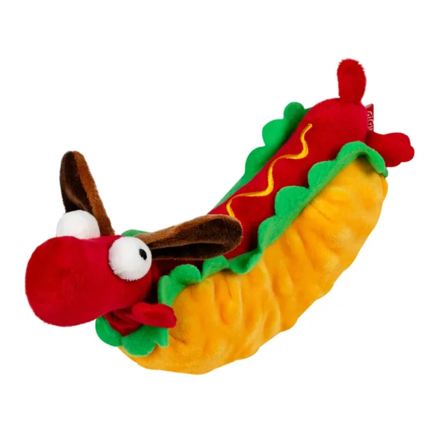 Игрушка GiGwi Foody Friends для собак, Хот-Дог с пищалкой, текстиль, плюш, 24 см