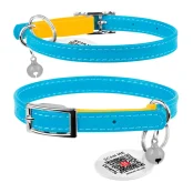 Нашийник шкіряний Waudog Glamour з QR паспортом, для кішок, малюнок "Colors of freedom" XXS, 9 мм/17-20 см