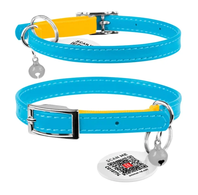 Нашийник шкіряний Waudog Glamour з QR паспортом, для кішок, малюнок "Colors of freedom" XXS, 9 мм/17-20 см