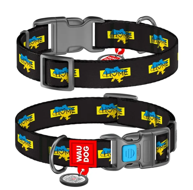 Нашийник нейлоновий Waudog Nylon з QR паспортом для собак, малюнок "Дім", пластиковий фастекс, S, 15 мм/25-35 см