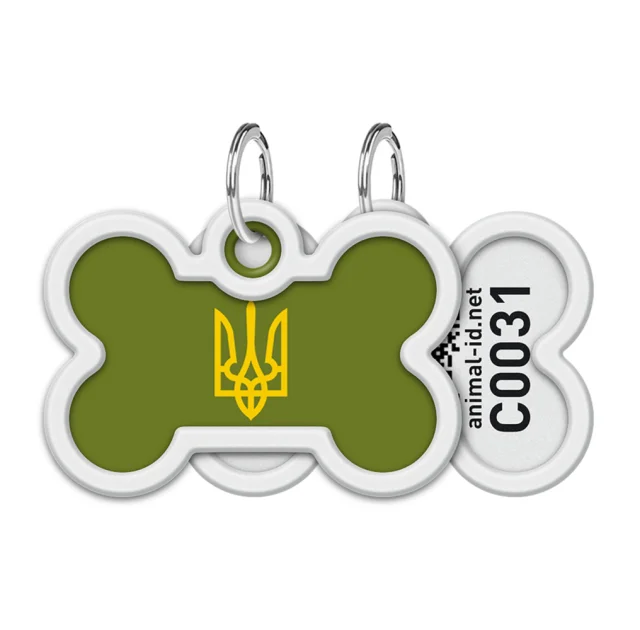Адресник Waudog Smart ID c QR паспортом для собак і кішок, метал, малюнок "Тризуб олія" кістка, 40мм/28 мм