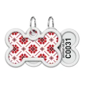 Адресник Waudog Smart ID з QR паспортом для собак і кішок, малюнок "Вишиванка", кістка, 40/28 мм