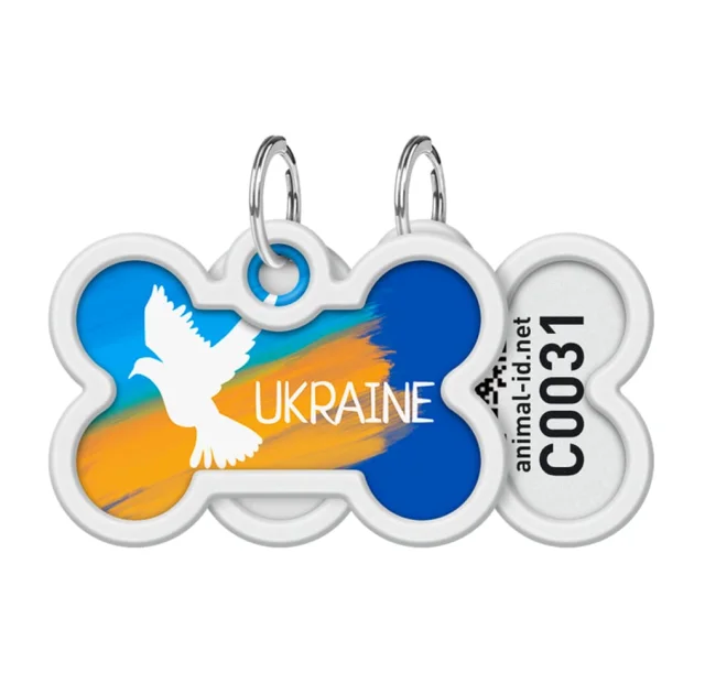 Анресник Waudog Smart ID з QR паспортом для собак і кішок, малюнок "Прапор", кістка, 40 мм/28 мм