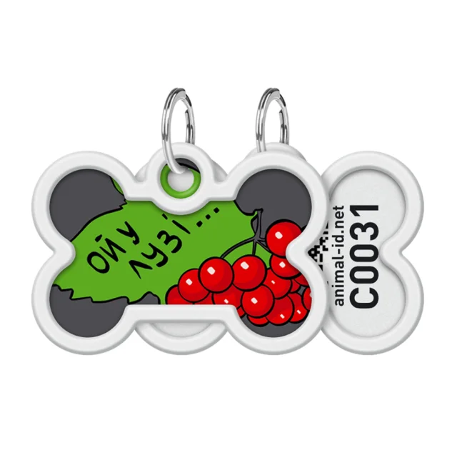 Адресник Waudog Smart ID c QR паспортом для собак і котів, метал, малюнок "Калина", кістка, 30 мм, 40-28 мм