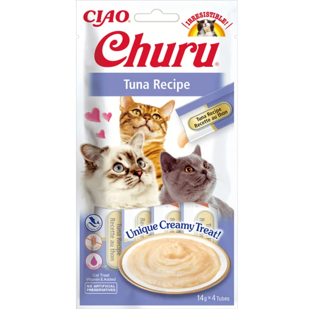 Ласощі Inaba Churu для котів, вершковий мус в стіках, з тунцем, 4×14 г