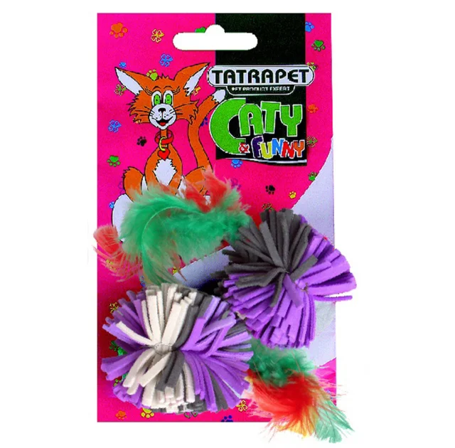 Игрушка Tatrapet Caty Funny для кошек, цветные мячики с перьями, 3.5-6.3 см
