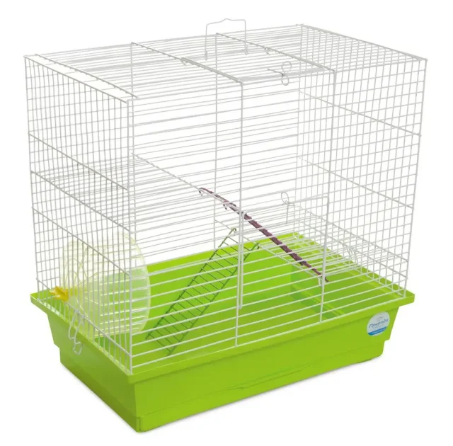 Клетка Природа "Гоша" для мелких декоративных грызунов, с колесом, белый-зеленый, 44×27×50 см