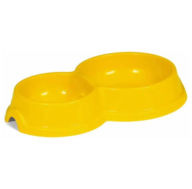 Миска двойная Природа №0 для кошек, желтая, 0.075/0.125 л