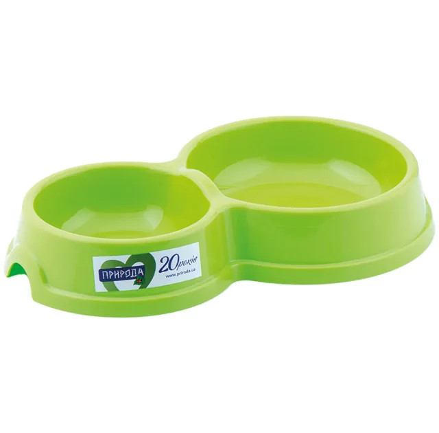 Миска двойная Природа №0 для кошек, зеленая, 0.075/0.125 л
