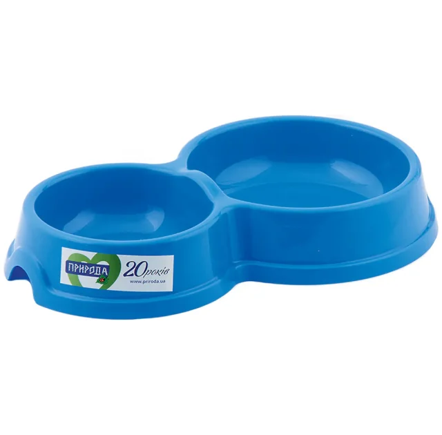 Миска двойная Природа №1 для кошек, синяя, 0.15/0.27 л