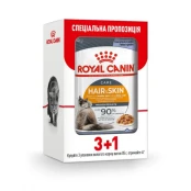 Вологий корм Royal Canin Hair & Skin Jelly для кішок для підтримки здоров'я шкіри та блиску вовни, шматочки в желе, 85 г, акція 3+1