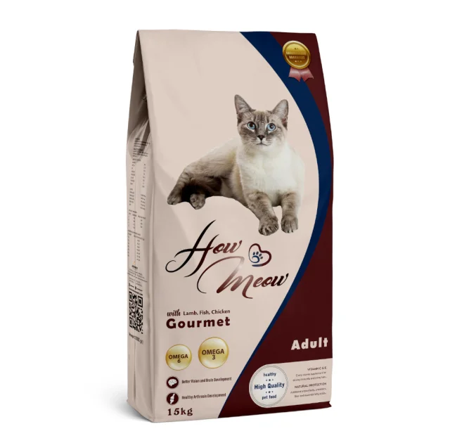 Повнораціонний сухий корм HowMeow Adult Cat Gurme для дорослих котів, ягня, курка, риба, 15 кг