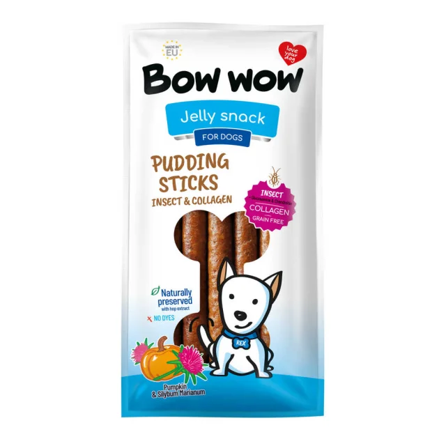 Ласощі Bow wow для собак, пудингові палички з комахами, колагеном та грабузом, 27-30 см, 6 шт