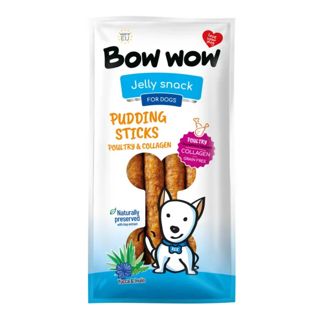Ласощі Bow wow для собак, пудингові палички з птиці, колагену, юки та інуліну, 27-30 см, 6 шт