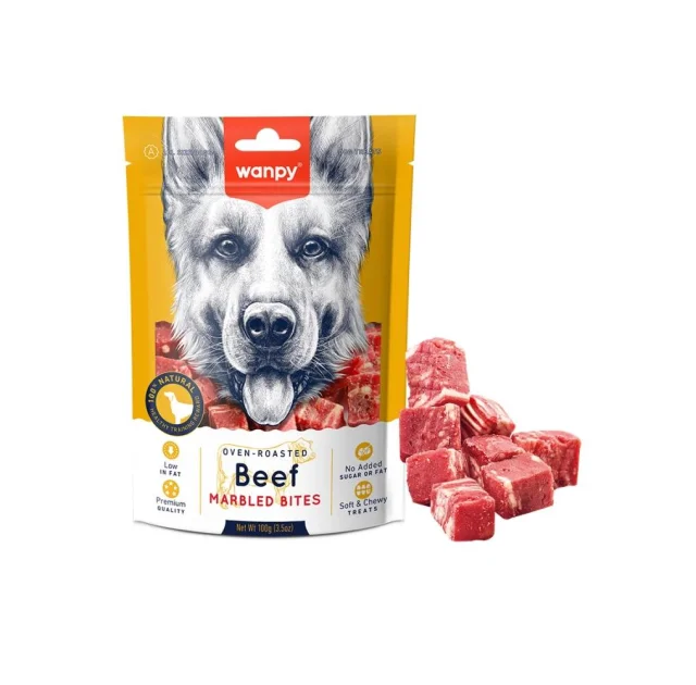 Лакомство Wanpy Marbled Beef Bites Мраморная говядина, для собак, 100 г