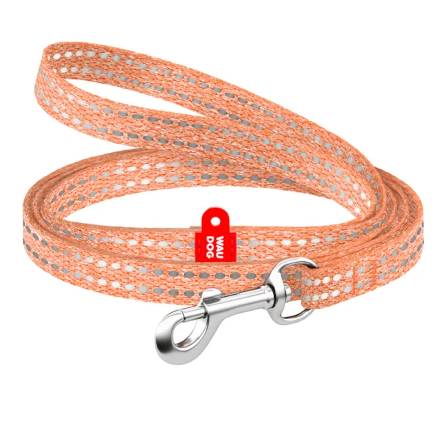 Повідець Waudog Re-cotton для котів і дрібних собак з відновленої бавовни, світловідбиваючий, XS, Ш 10 мм, Д 200 см, помаранчевий