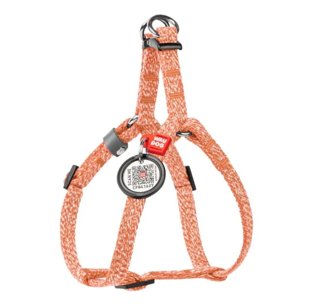 Шлей Waudog Re-cotton с QR-паспортом для кошек и мелких собак, восстановленный хлопок, светоотражающий, XS, оранжевый