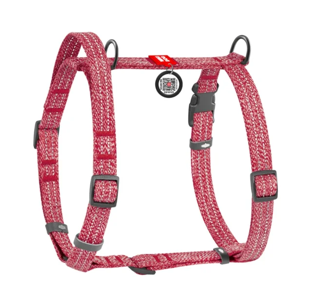 Шлей Waudog Re-cotton с QR-паспортом Н-образный для собак с ручкой из восстановленного хлопка анатомический, светоотражающий, S, красный