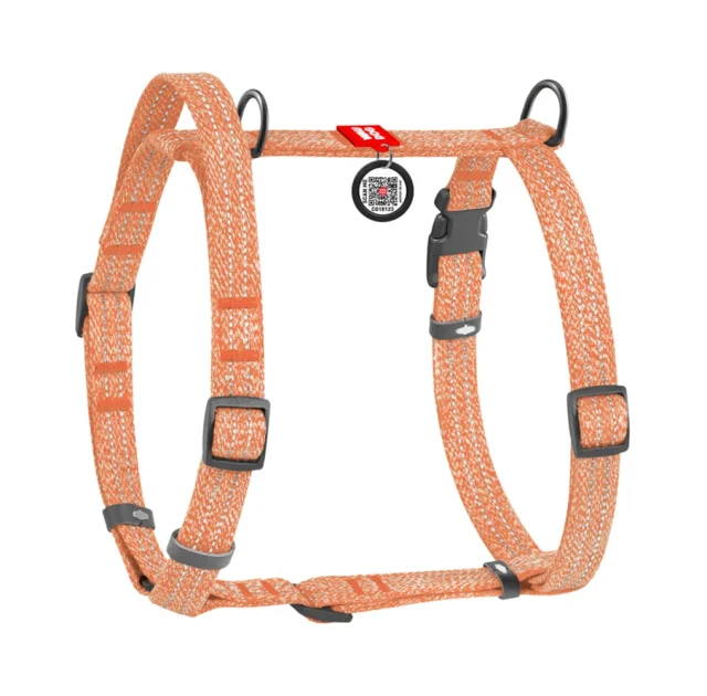 Шлей Waudog Re-cotton с QR-паспортом Н-образный для собак с ручкой из восстановленного хлопка анатомический, светоотражающий, S, оранжевый
