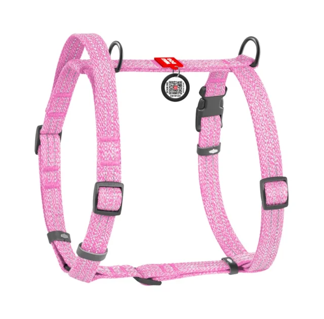 Шлей Waudog Re-cotton анатомическая Н-образный с QR-паспортом для собак, светоотражающий, размер S, Ш: 15 мм, А: 36-42 см, В: 35-50 см, розовый