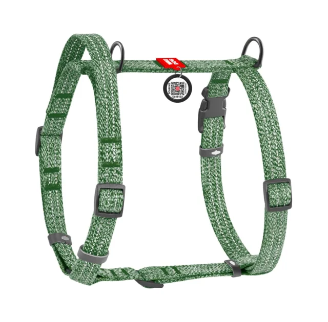 Шлей Waudog Re-cotton анатомическая Н-образный с QR-паспортом для собак с ручкой, светоотражающий, размер S, Ш: 15 мм, А: 36-42 см, В: 35-50 см, зеленый