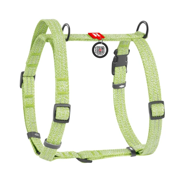 Шлей Waudog Re-cotton анатомическая Н-образный с QR-паспортом для собак с ручкой, светоотражающий, размер M, Ш: 20 мм, А: 43-60 см, В: 50-80 см, салатовый