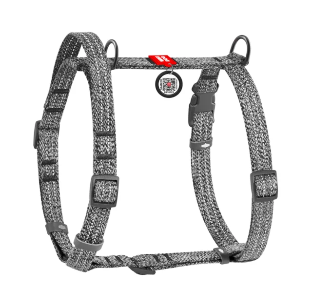 Шлей Waudog Re-cotton анатомическая Н-образный, с QR-паспортом для собак с ручкой, светоотражающий, размер M, Ш: 20 мм, А: 43-60 см, В: 50-80 см, серый