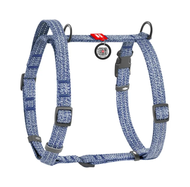 Шлей Waudog Re-cotton анатомическая Н-образный с ручкой, QR-паспортом для собак, светоотражающий, L, Ш: 25 мм, А: 60-85 см, В: 60-100 см, синий