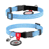 Нашийник Waudog Re-cotton з QR паспортом для котів з відновленої бавовни, світловідбиваючий, пластиковий фастекс, XS, Ш: 10 мм, Д: 20-30 см, блакитний
