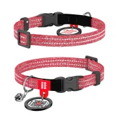 Нашийник Waudog Re-cotton з QR паспортом для котів, світловідбиваючий, пластиковий фастекс, XS, Ш: 10 мм, Д: 20-30 см, червоний